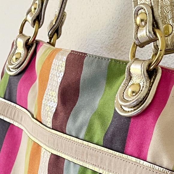 Coach Poppy Legacy Stripe Sequins Colorful Glam Tote 19021 - Picture 3 of 17